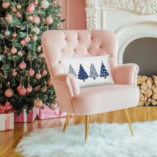 KEUSPI Navy Blue Christmas Decorations Christmases Tree Pillow Covers 12x20,Blue Christmas Decor Trees Xmas Pillow Cases Cushion Covers,Xams Christmases Decor Pillow Covers for Bedroom