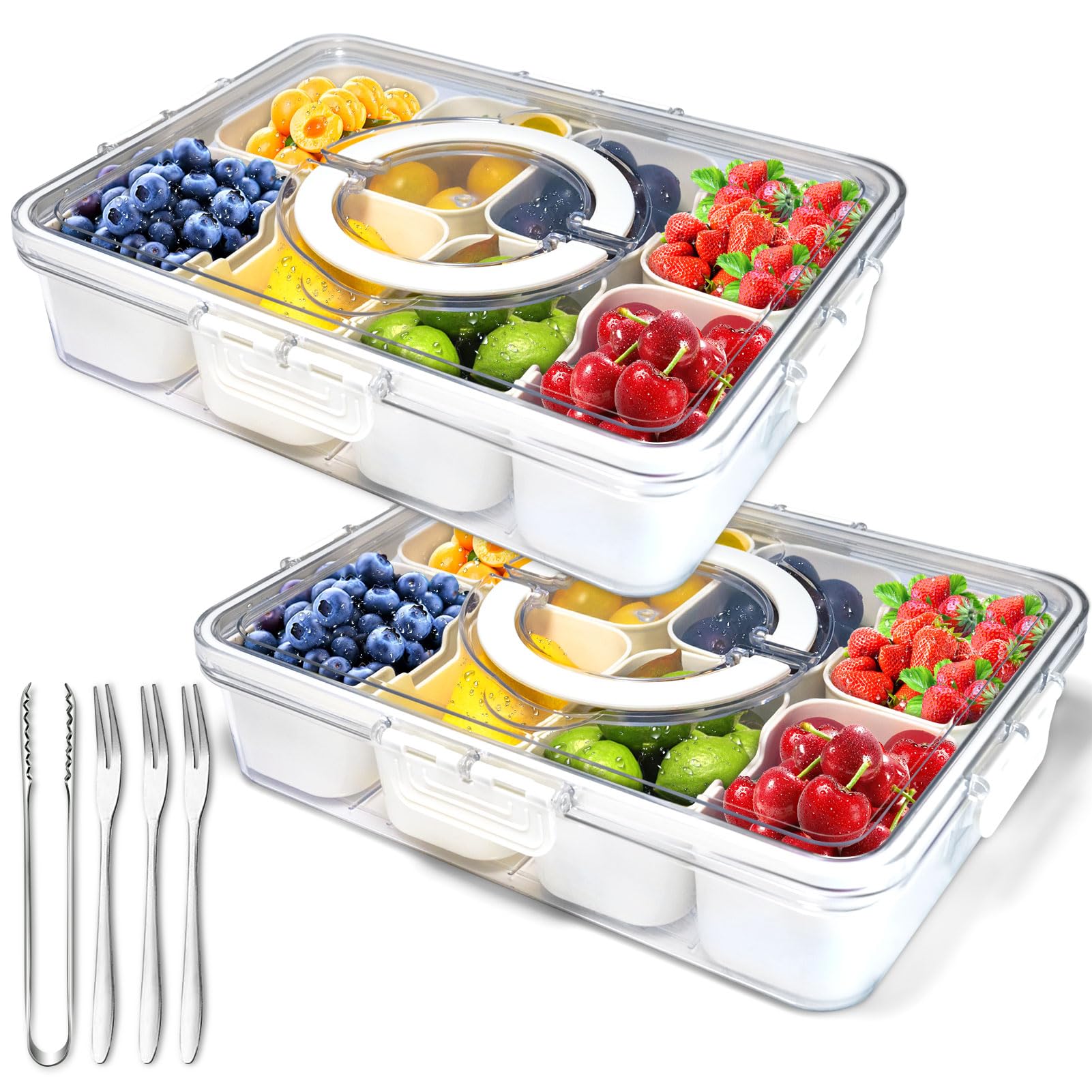CGJCYAO Snackle Box Container Stackable Snack Containers, Serving Tray with Lid and Handle, Portable Snack Serving Tray with Lid for Fruit Veggie, Snack Platter Organizer for Party Kitchen