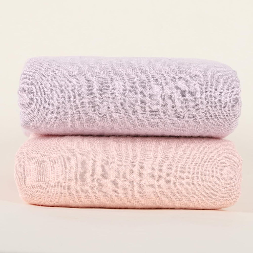 Skiennix Muslin Swaddle Blankets - Soft & Breathable 100% Cotton, 2 Pack, 40 x 40 Inches | Pink & Purple