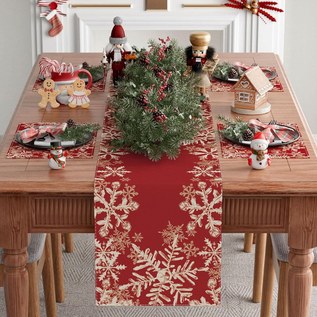 XCHI Red Snowflakes Table Runner - Winter Christmas Home Decor | 13x72 Inch Dining Decoration