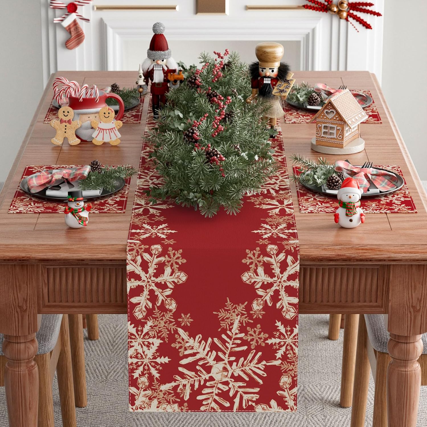 XCHI Red Snowflakes Table Runner - Winter Christmas Home Decor | 13x72 Inch Dining Decoration