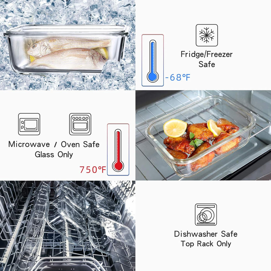 UMEIED Glass Food Storage Containers - 10 Pack Leakproof Airtight Meal Prep Containers | Dishwasher Safe