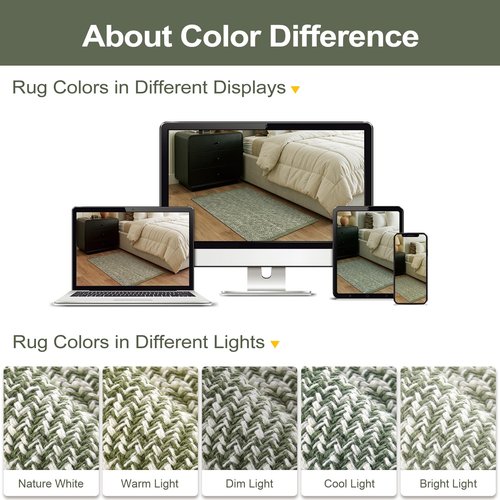 LEEVAN Washable Area Rug 4x6, Hand-Woven Cotton Living Room Rug, Green Braided Bedroom Rug, Farmhouse Indoor/Outdoor Floor Carpet for Patio, Nursery, Office, Playroom, Dining Room