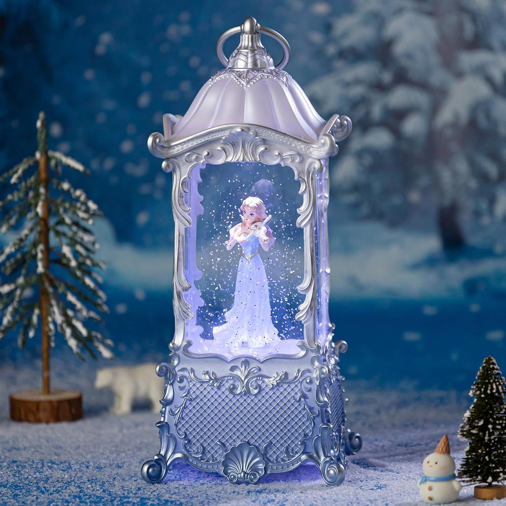 Snow Globe Lantern - Violin Girl Music Box with LED Light | Shatterproof, 8 Songs, USB/Battery Powered, Silver