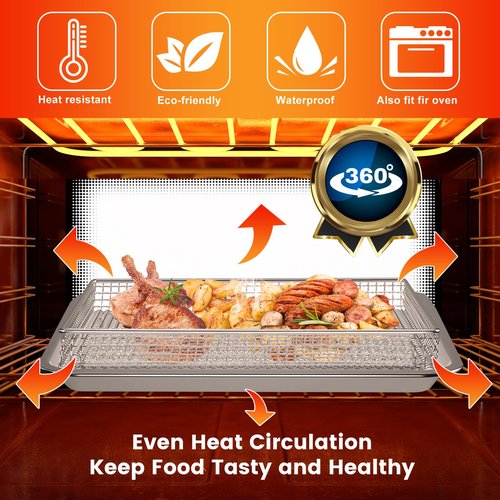 Air Fryer Basket Tray Replacement for Cuisinart TOA-60 TOA-65 TOA-70 Toaster Air Fryer Convection Oven, 12.4 * 11'' Mesh Air Fryer Stainless Steel Basket Wire Rack Accessories Parts, Dishwasher Safe