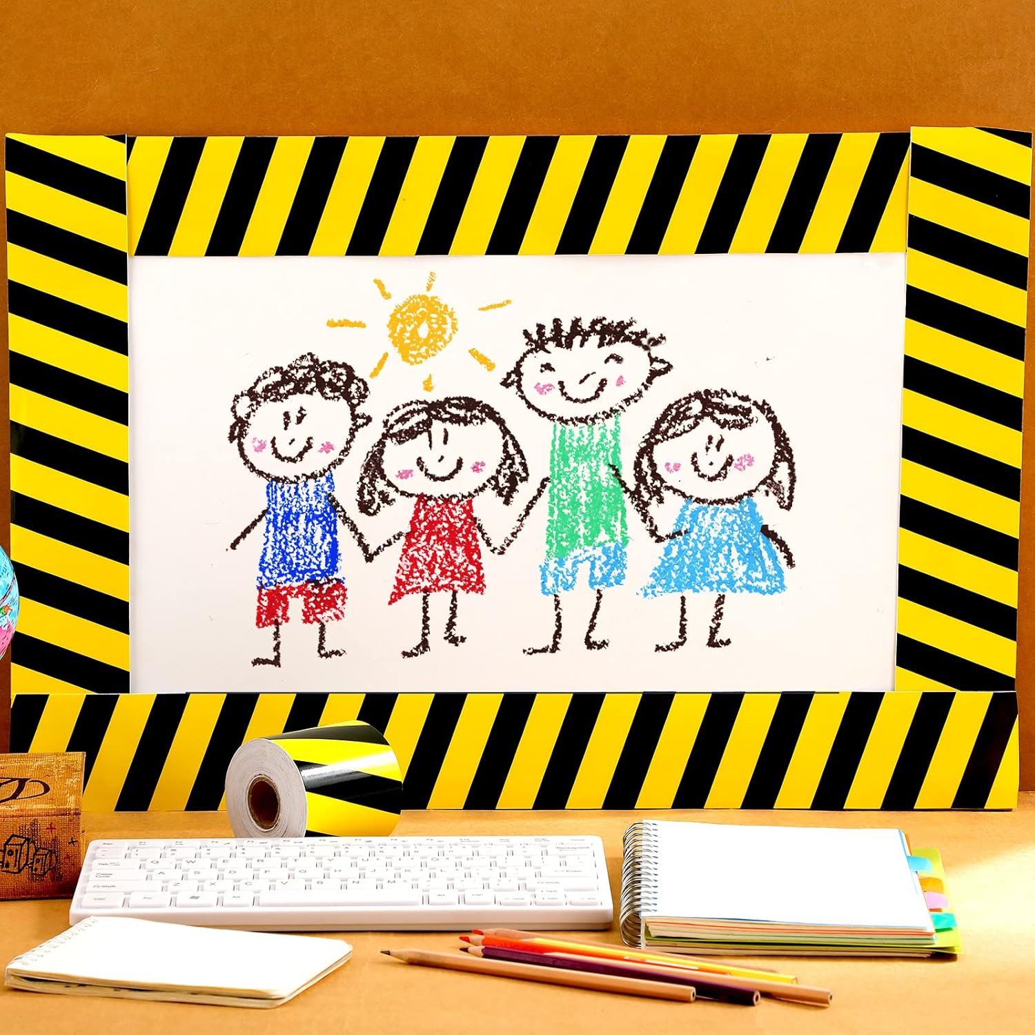 Outus Bulletin Board Borders - 68 Ft Construction Theme Decor | Yellow Stripes for Classroom & Parties