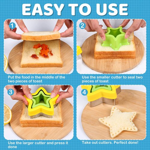 HINZER 8 Pcs Sandwich Cutter Maker, Bear Mouse Unicorn Star Shape Sandwich Cutters for Kids Lunch, Bread Decruster Sandwiches Cruster Fruit Cutters Cookie Mold for Boys Girls Bento Box