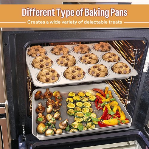 E-far 6-Piece Stainless Steel Baking Pans Set - Non-Toxic, Heavy Duty Bakeware for Oven | Includes 8-Inch Cake Pan, Cookie Sheet, Muffin & Loaf Pan