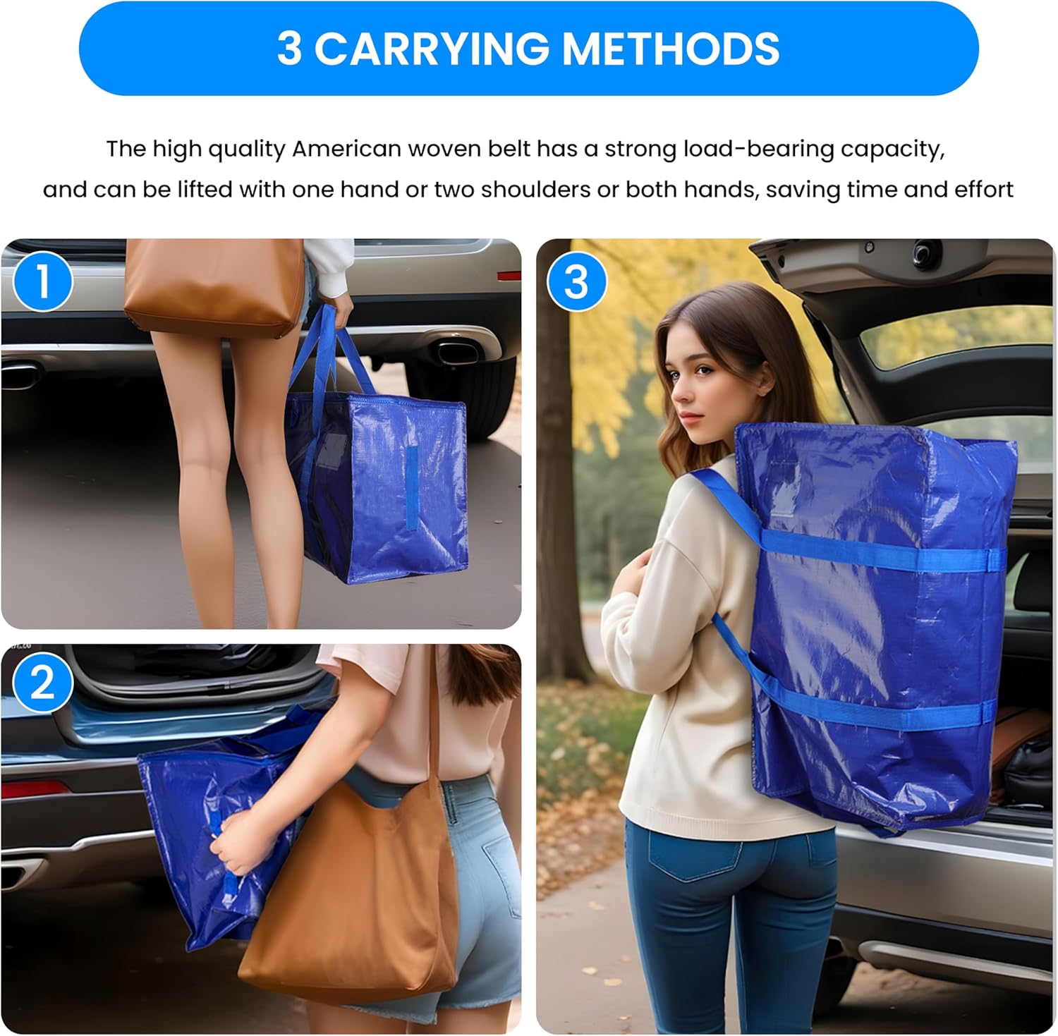 Simple Deluxe Heavy Duty Moving Bags - Extra Large Storage Totes with Lids & Zipper | Blue, 4 Pack