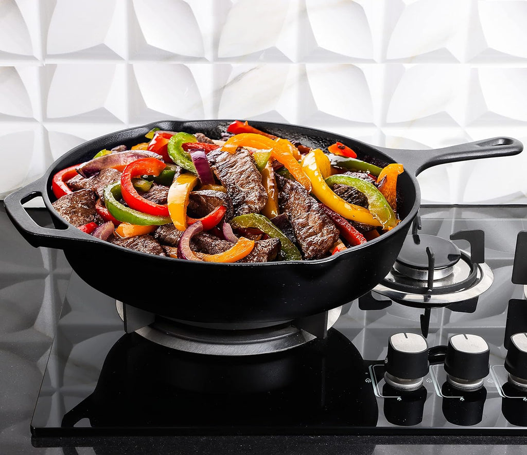 Utopia Kitchen Premium Cast Iron Skillet - 12 Inch Pre-Seasoned Frying Pan for Even Heat Distribution | Black