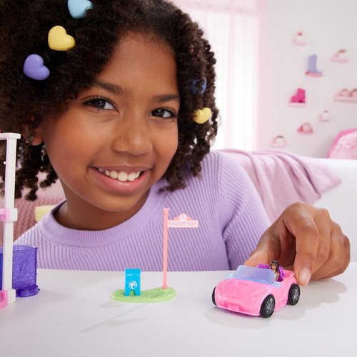 Barbie Mini BarbieLand Toy Vehicle Playset - Color-Change Convertible Car & Doll | Fun Street Sign Accessory
