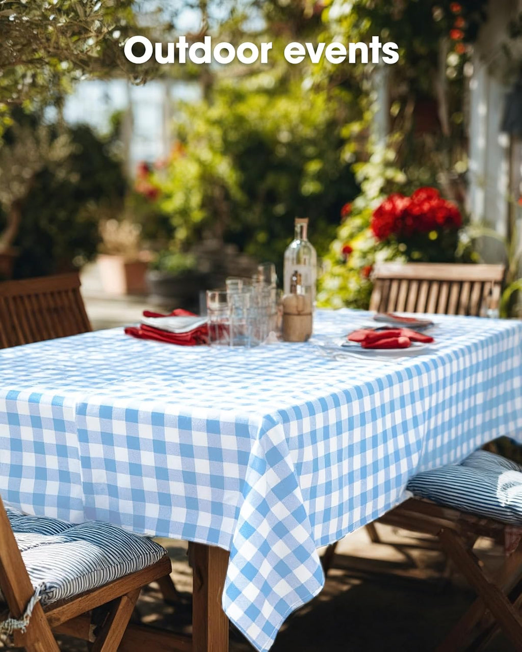 Pureegg Disposable Table Cloths - 8 Pack of 54 x 108 Inch Blue Gingham Rectangle Covers | Leakproof & Sturdy