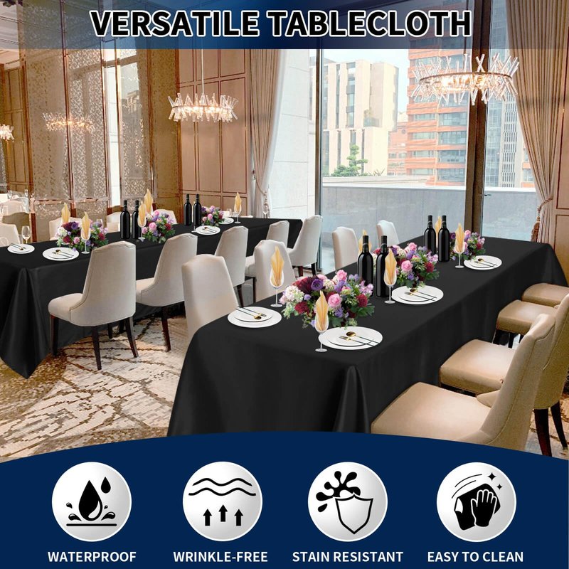 PureFit 8 Pack Round Black Table Cloths 120 Inch for Round Tables, Stain and Wrinkle Resistant Table Linens for Home Use, Wedding, Party, Banquet and Camping