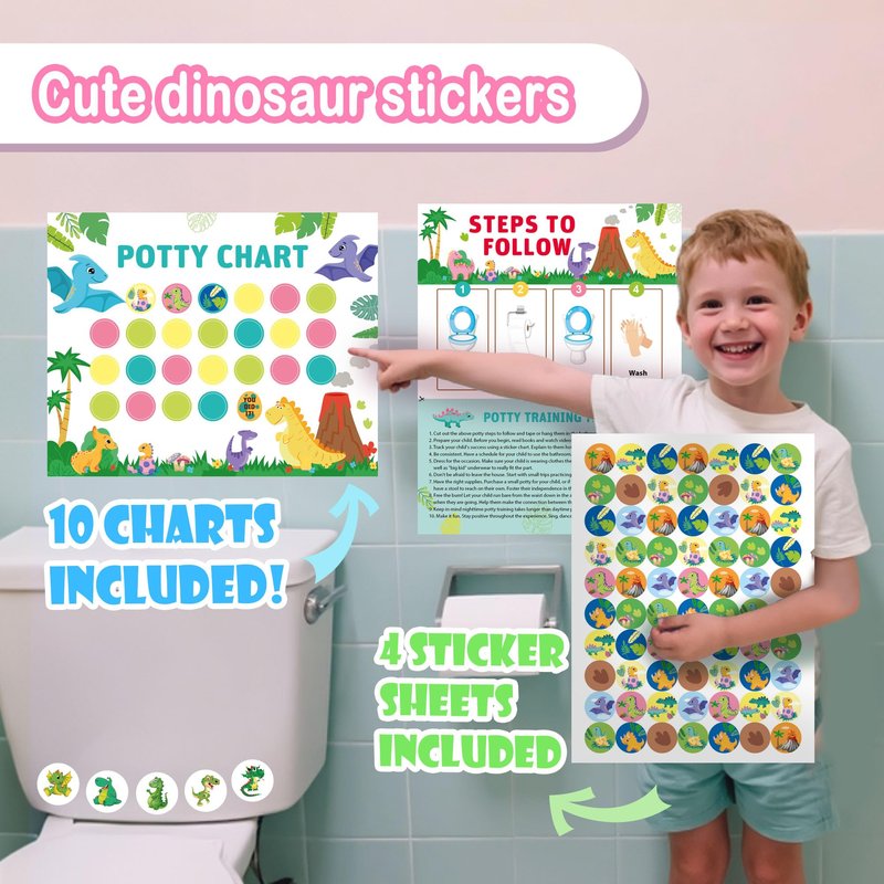 Potty Training Chart with Dinosaur Reward Stickers & Reusable Magic Color-Changing Stickers for Boys - Interactive Toilet Training Chart with Reward Chart for Kids (Dinosaur)