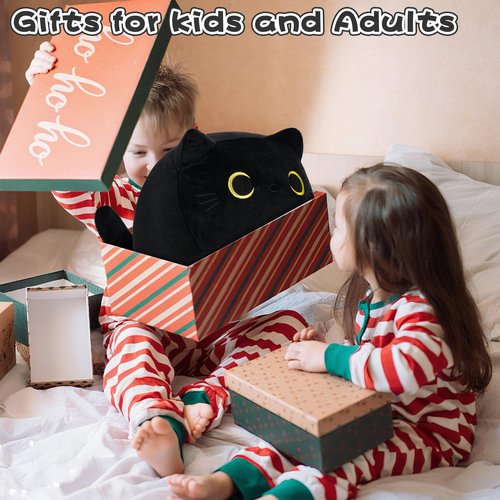 JellyMallow Black Cat Plush with 3 Small Cats, Jumbo Cat Stuffed Animals, Kawaii Plush Pillow, Birthday Gift for Kids Boys Girls
