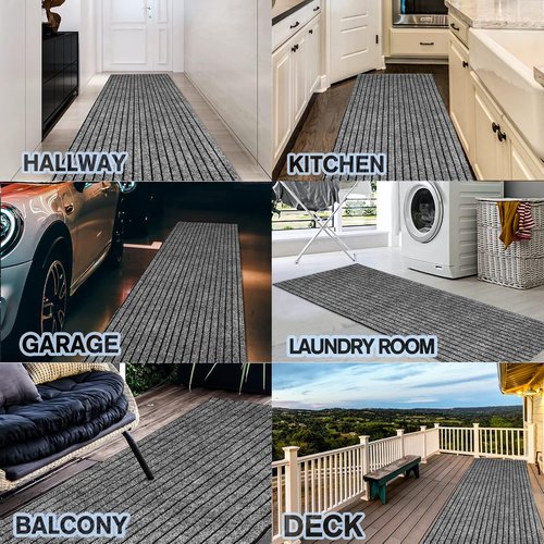 Custom Size Non-Slip Area Rug Runner by [Brand Name] - Easy Clean Waterproof Design | 2FT x 6FT Gray Stripe