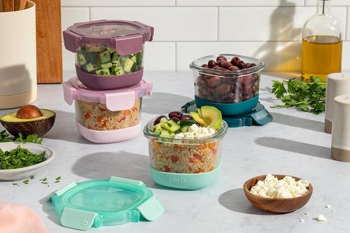 Ello Duraglass Refresh 4-Pack | 2-Cup Reusable Glass Containers with Leak-Proof Lids & Silicone Sleeves | BPA-Free, Dishwasher Safe