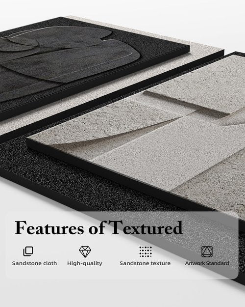 Azartslr 3D Abstract Textured Wall Art - Modern Black & White Sandstone Decor for Living Room | 3-Piece Minimalist Artwork Set