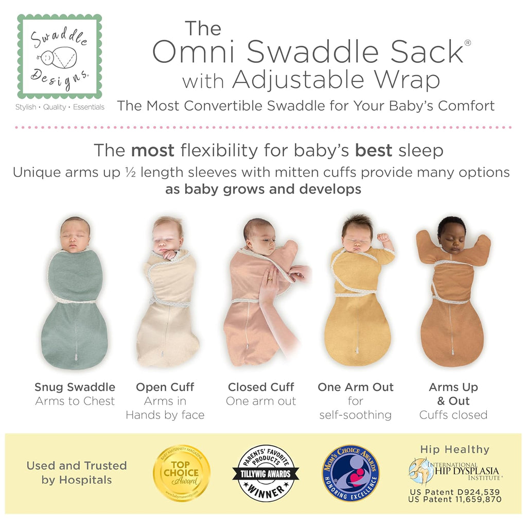 SwaddleDesigns 6-Way Omni Swaddle Sack - Arms Up Design for Newborns | Calms Startle Reflex, Improves Sleep, Small (0-3 Months), Oatmeal