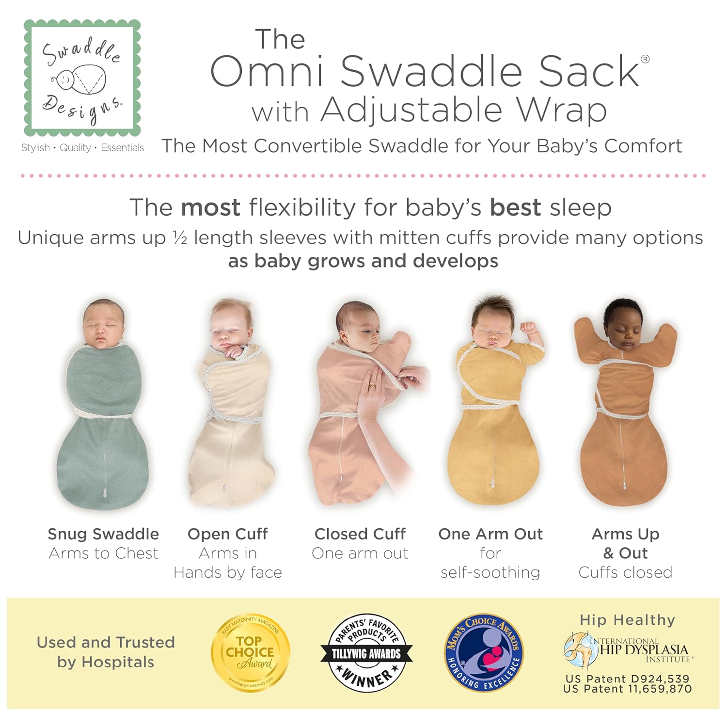 SwaddleDesigns 6-Way Omni Swaddle Sack - Arms Up Design for Newborns | Calms Startle Reflex, Improves Sleep, Small (0-3 Months), Oatmeal