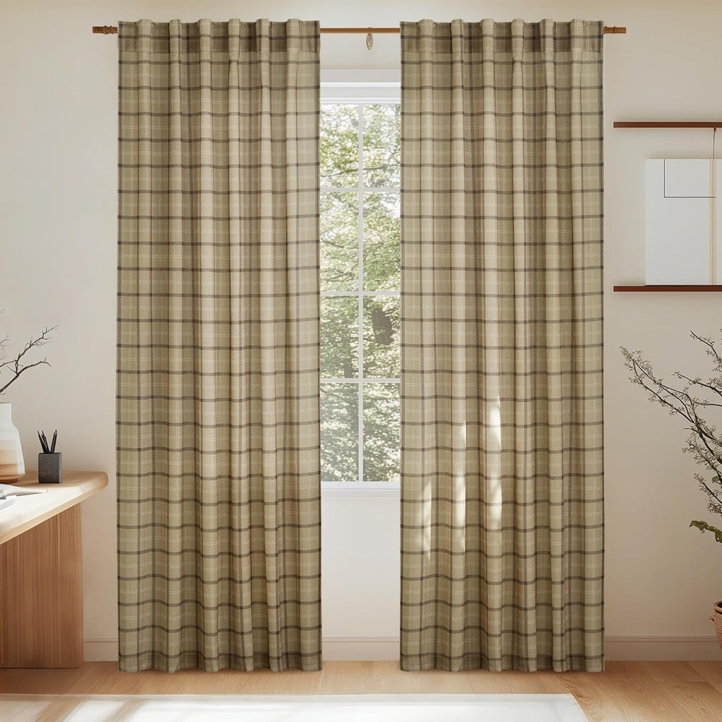 NICETOWN Linen Plaid Patterned Curtains - 84-Inch Light Filtering Privacy Shade | Semi-Sheer, 1 Pair, 52W x 84L