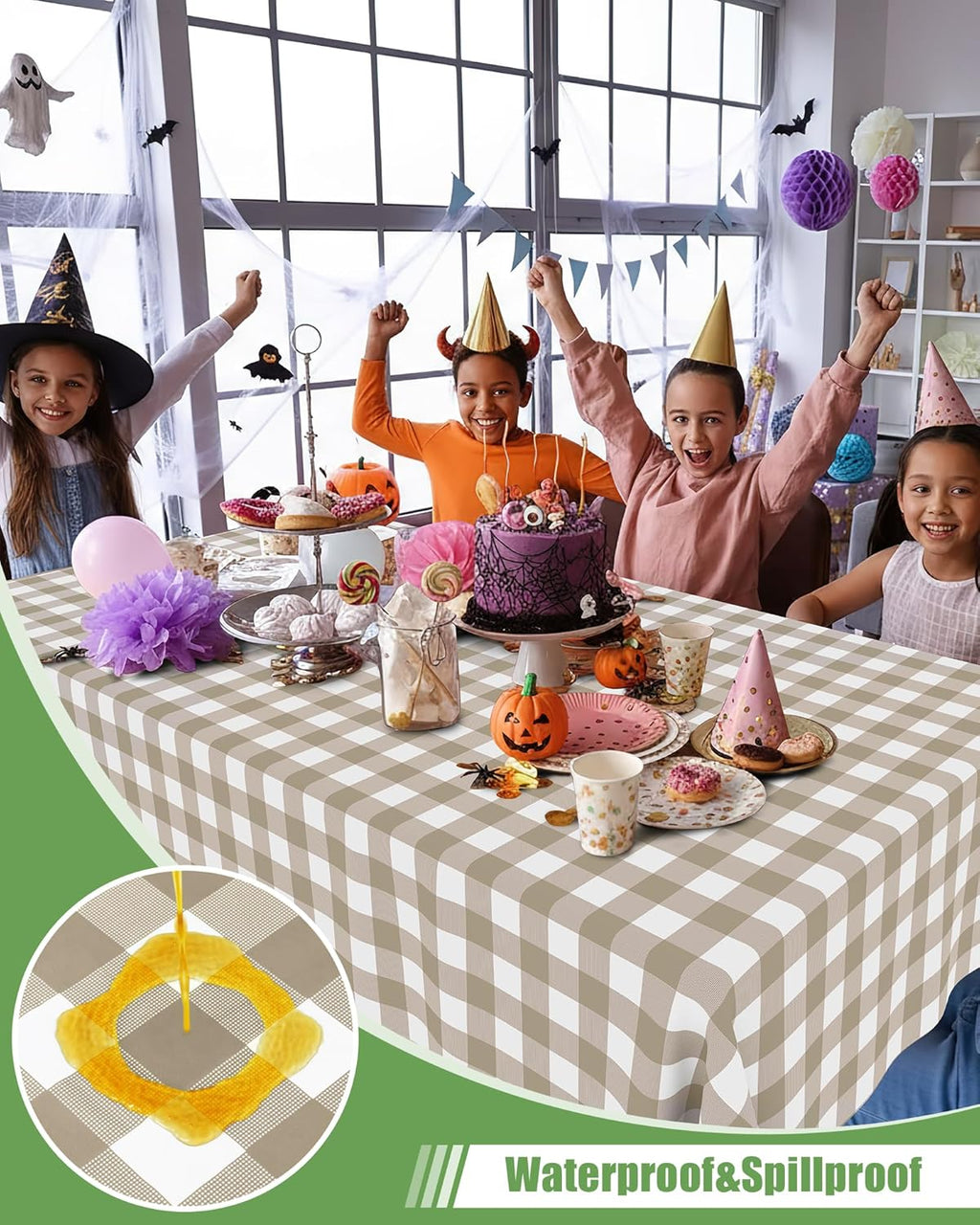 Smiry Gingham Disposable Tablecloths - Waterproof 54 x 108 Inch Khaki & White Checkered Covers for Parties & Outdoor Events