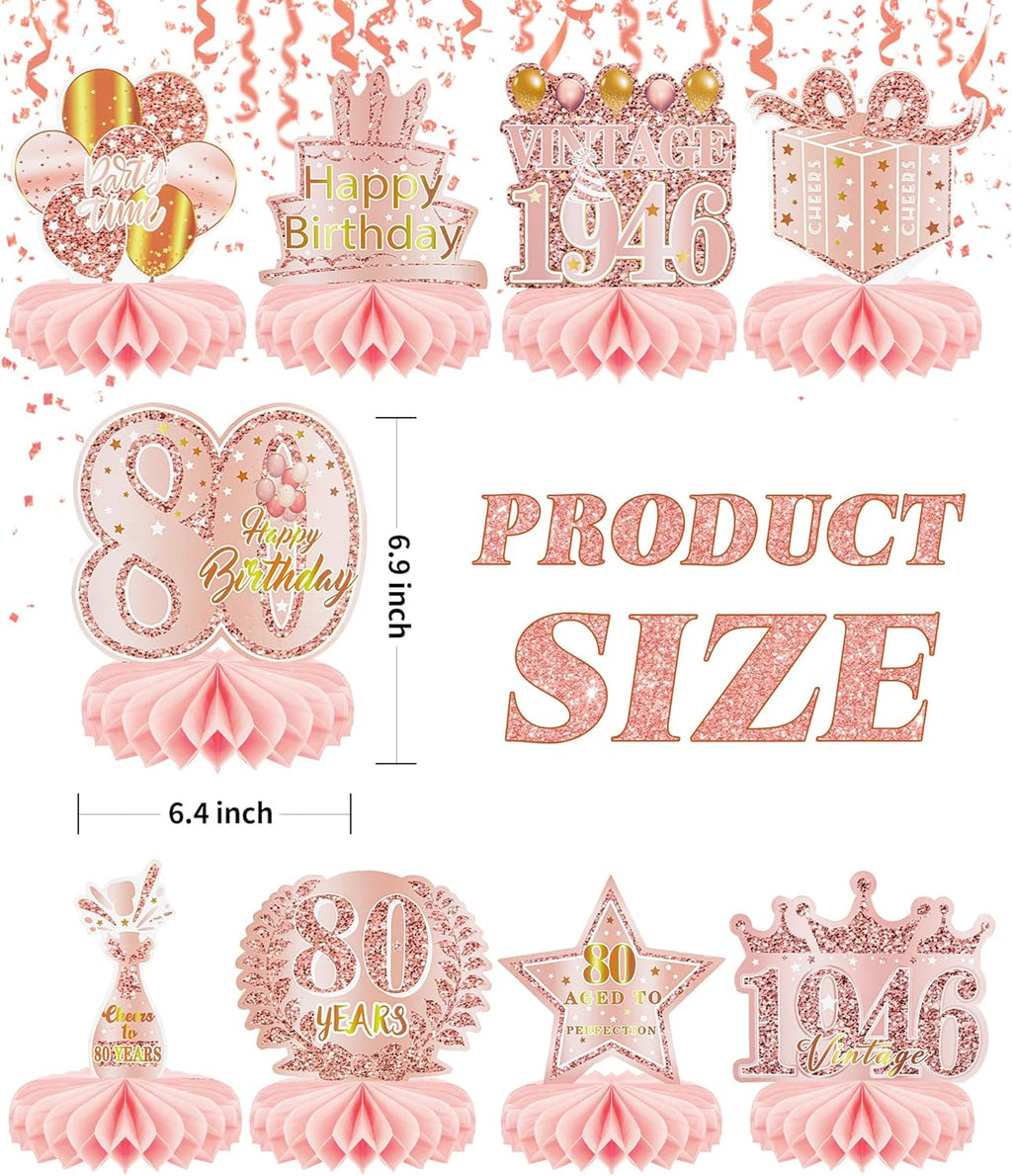 Regine Switzerland 80th Birthday Decorations - 9 Pcs Rose Gold Honeycomb Centerpieces | Cheers to 80 Years