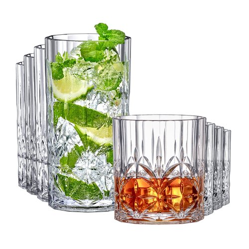 Amazing Abby - Vika - 14-Ounce and 18-Ounce Plastic Whiskey and Cocktail Glasses (Set of 8), Reusable, BPA-Free, Shatter-Proof, Dishwasher-Safe, Perfect for Poolside, Outdoors, Camping, and More