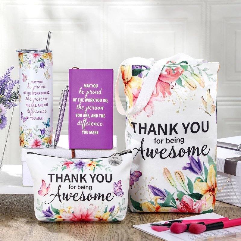 Patelai 6 Pcs Employee Appreciation Gifts Set for Women, Thank You Gift for Teacher Social Work Administrative Professional Coworker Staff Nurse, Inspirational Cup Bag Pen Journal Keychain, Butterfly
