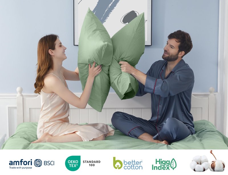 HOMTEC Pillow Cases, King Size Cotton Percale Weave Pillowcases, Pre-Shrunk Breathable and Hypoallergenic Pillowcases, Set of 2 (2 Piece King 20 Inch x 40 Inch, Sage Green)