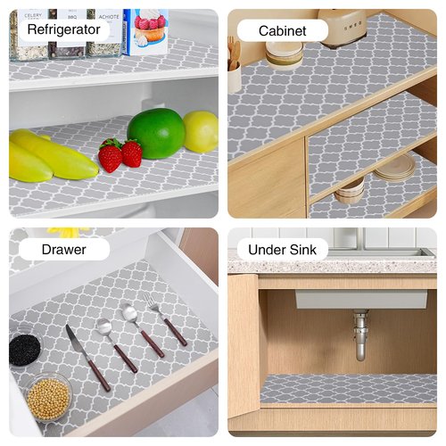 Drawer and Shelf Liner for Kitchen Cabinet,Non-Adhesive Cabinet Liner 18in x 10FT,Waterproof Shelf Paper Non-Slip Mats Cupboard Liners Contact Protect Dresser/Shelves/Table-Grey Lantern