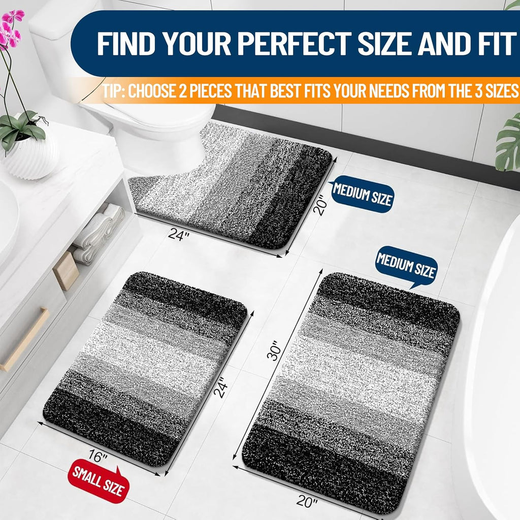 OLANLY Bathroom Rug Set - Soft Absorbent Microfiber Mats | Non-Slip & Machine Washable (Black, 2-Piece)