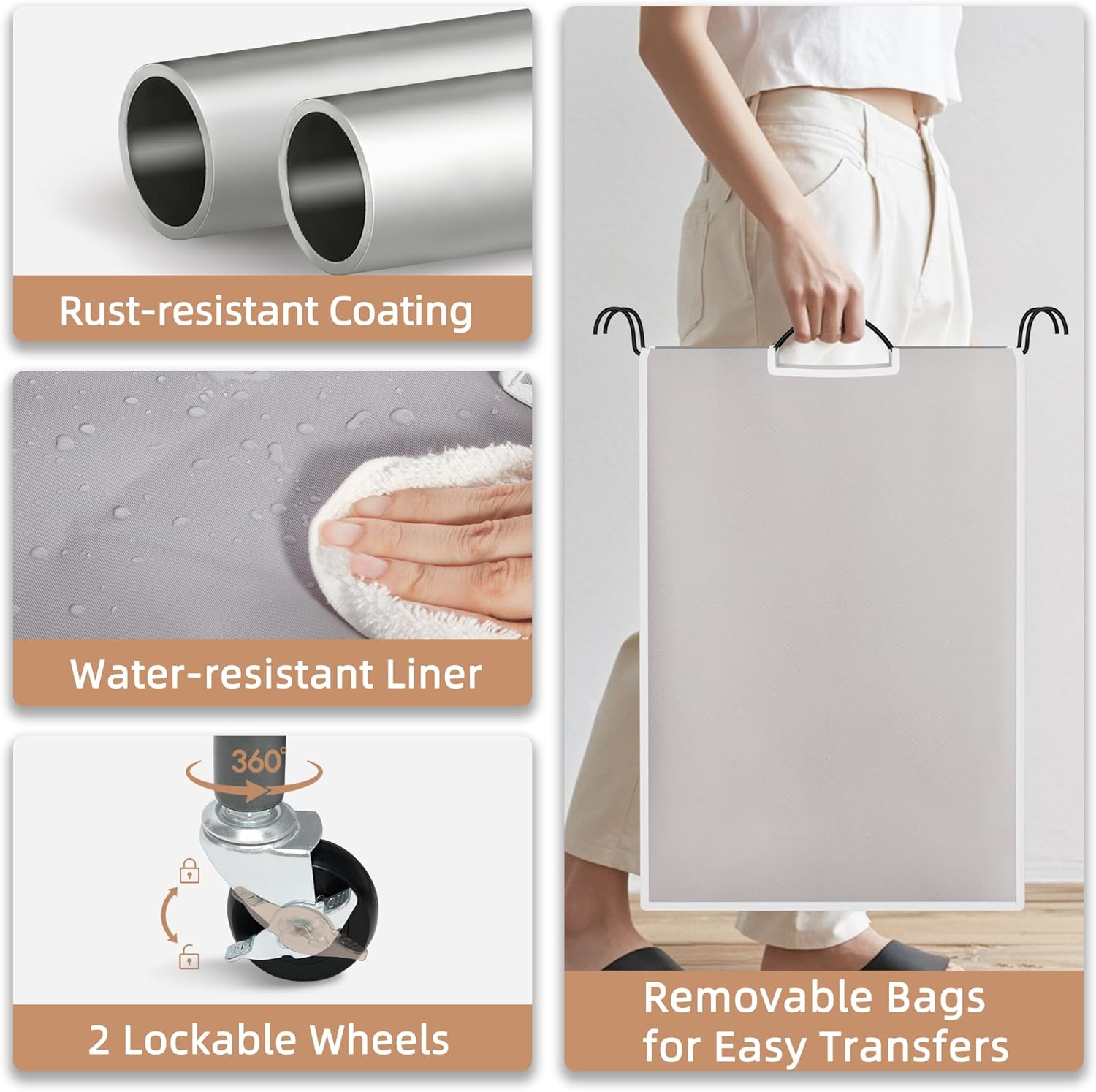 Storage Maniac Laundry Sorter - 3 Section Hamper Cart with Lockable Wheels & Removable Bags | 35.6 Gal, Gray