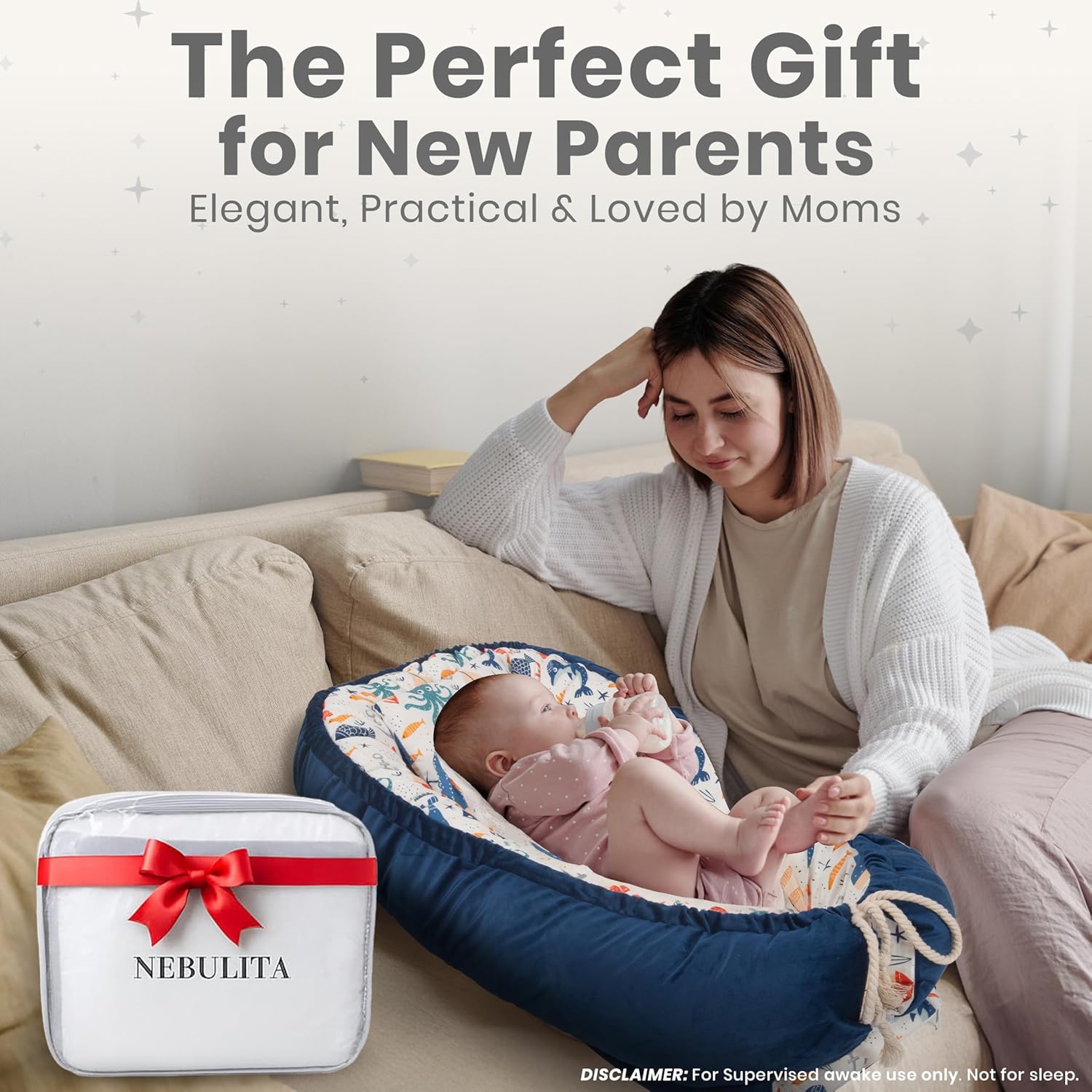 Skiennix Newborn Lounger - Flexible & Portable Infant Support Cushion | Soft 100% Cotton, Multi-Use Travel Mat