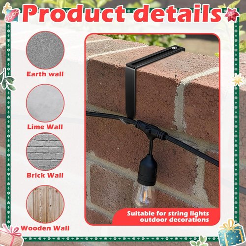Frienda Adjustable Outdoor Light String Hooks - 12 Pcs for 3.2-6 Inch Concrete Walls & Fences | No Drill, Black