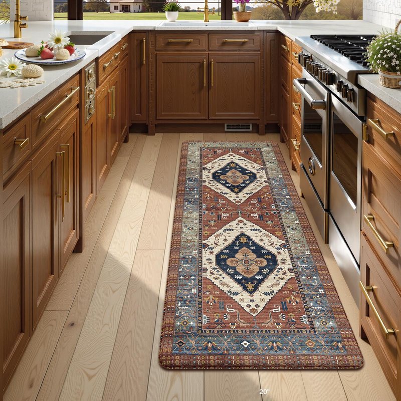 KIMODE Kitchen Mats Cushioned Anti Fatigue, Red Floral Kitchen Runner Rugs 24"x59", Boho Padded Kitchen Floor Mats Non Slip, Comfort Memory Foam Standing Mats for Laundry Office Sink Desk