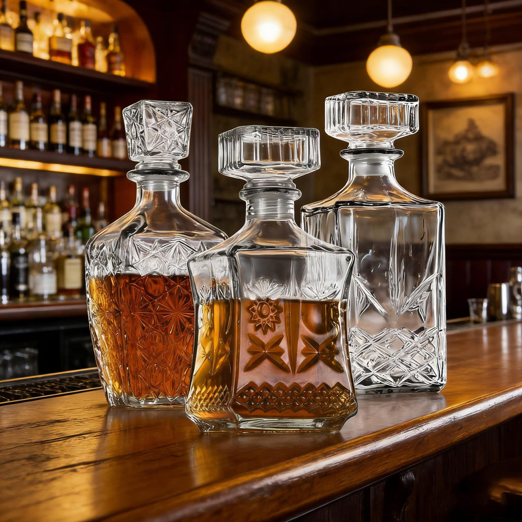 Whiskey Decanter, Liquor Decanters Set of 3, Glass Alcohol Bottle for Vodka, Tequila and Bourbon Unique Whiskey Bar and Party Decorations (28oz*2, 31oz*1)