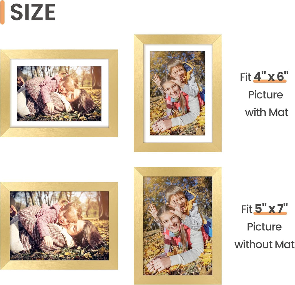 Upsimples 5x7 Picture Frame - Elegant Gold Wall Hanging Frame for 4x6 or 5x7 Photos | 1 Pack