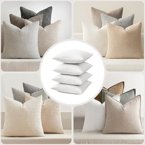 MIULEE Pillow Inserts - 18x18 Premium Down Feather Throw Pillows | Pack of 4, White Cotton Fabric for Sofa & Couch