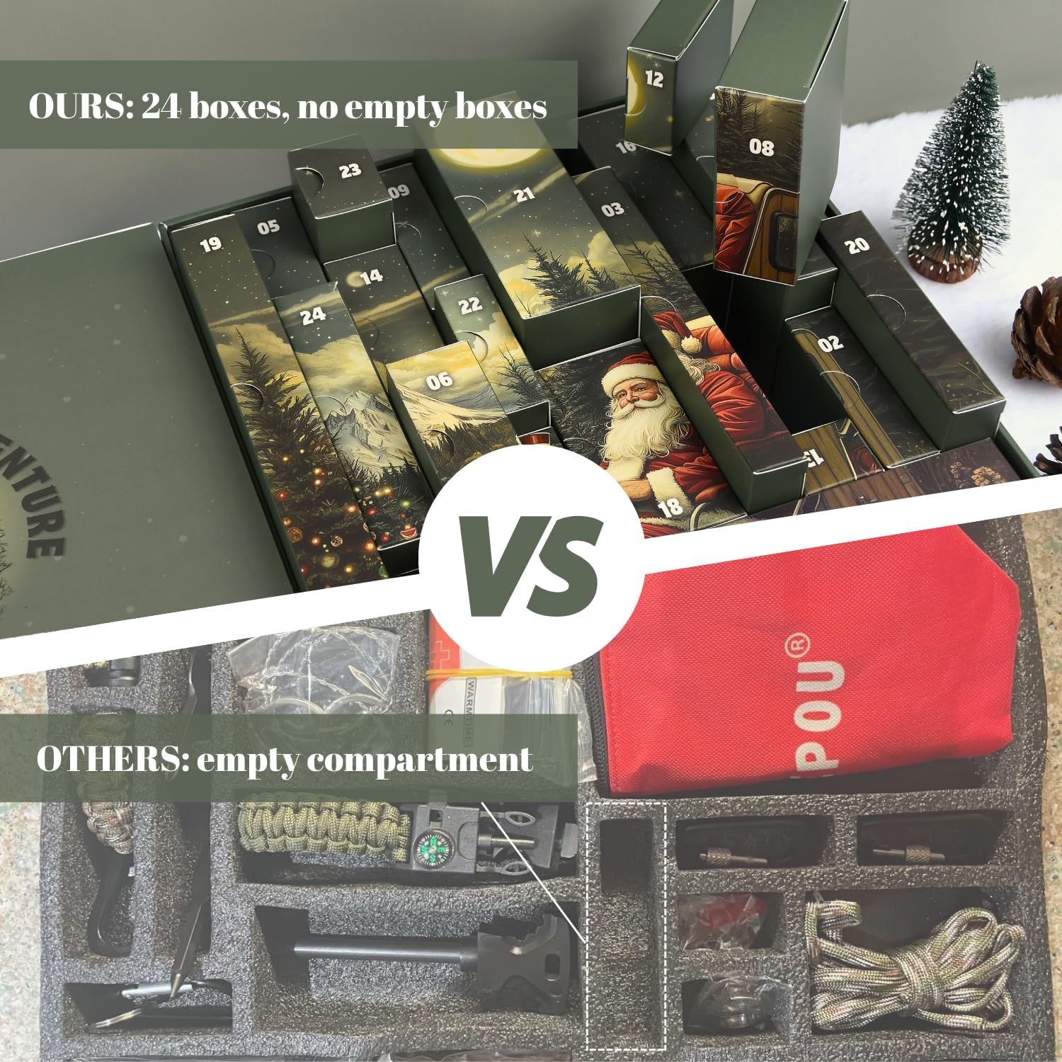 Survival Advent Calendar - 24-Day Countdown Kit for Men & Teens | Perfect Xmas Gifts for Outdoor Adventures