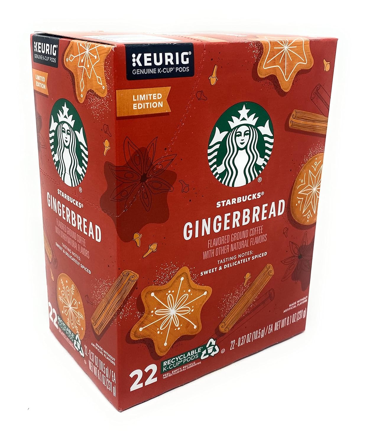 Starbucks Limited Edition Gingerbread Coffee K-Cups - 22 Pods Per Box | Holiday Flavor Delight