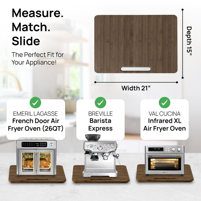 Ibyx Elegant Appliance Slider - Sliding Tray for Coffee Maker & Heavy Kitchen Appliances, Easy Slide, Made of Premium Bamboo, Space-Saving Kitchen Organizer, 40 lb Capacity, Brown - 21 x 15 Inch