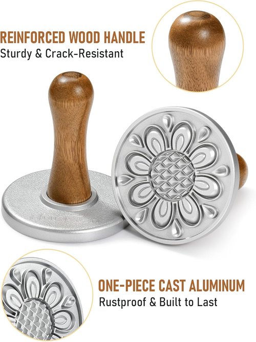 HULISEN Cookie Stamps Set - Metal Cookie Press Molds with Wooden Handle for Easy DIY Baking | Gift-Ready
