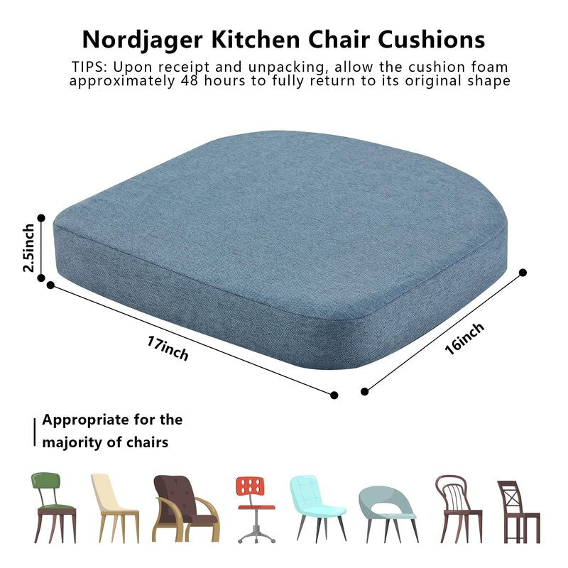Nordjager Chair Pads for Dining Chairs, Chair Cushions 2 Piece, 17"x 16"x 2.5" Memory Foam Seat Cushions with Ties and Removable Cover