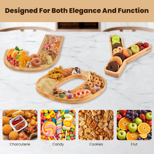 Hviiso 3Pcs Christmas Charcuterie Board Set, JOY Bamboo Appetizer Serving Board, Large Candy Dish Snack Platters - Gift for Housewarming Party