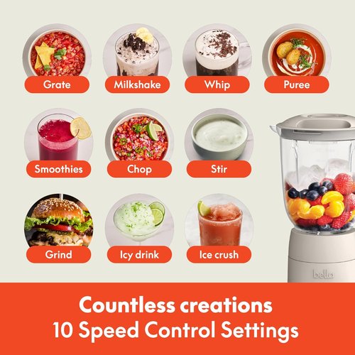 Bella 10 Speed Countertop Blender - Juicer & Smoothie Maker with 48oz Capacity, Dishwasher Safe, Stainless Steel Blade