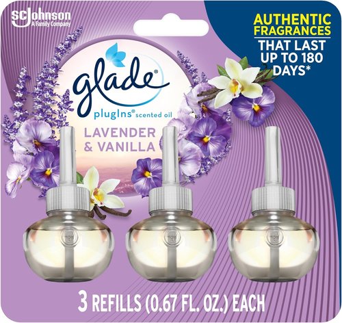 Glade PlugIns Refills Air Freshener - Lavender & Vanilla Scented Essential Oils | 2.01 Fl Oz, 3 Count
