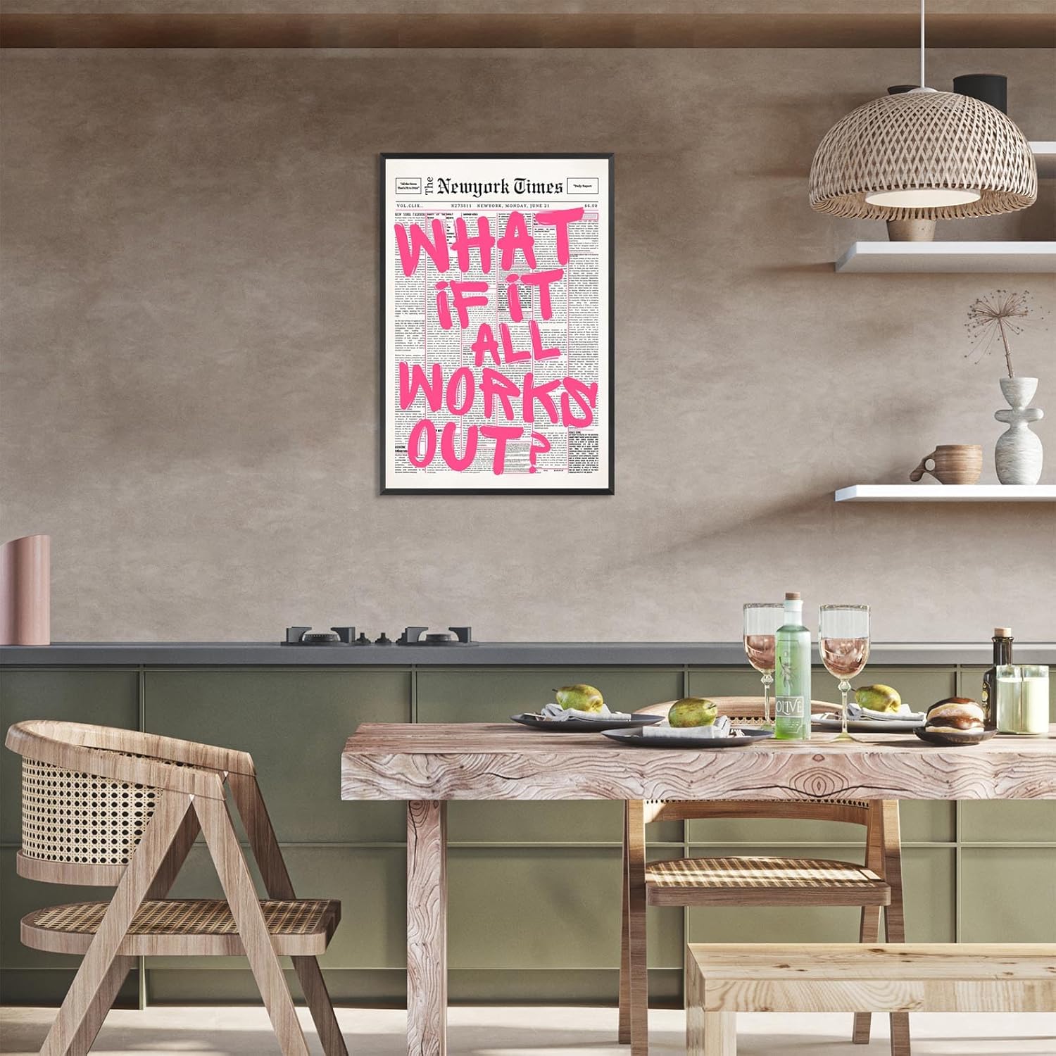 Skiennix Pink What If It All Works Out Wall Art - Black & White Canvas Poster | 16x24in Framed Inspirational Decor