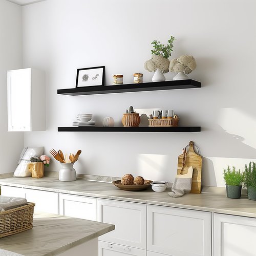 GXYAWPJ 48 Inch Floating Shelves for Wall Rustic Black Wood Wall Shelves for Bedroom Set of 4