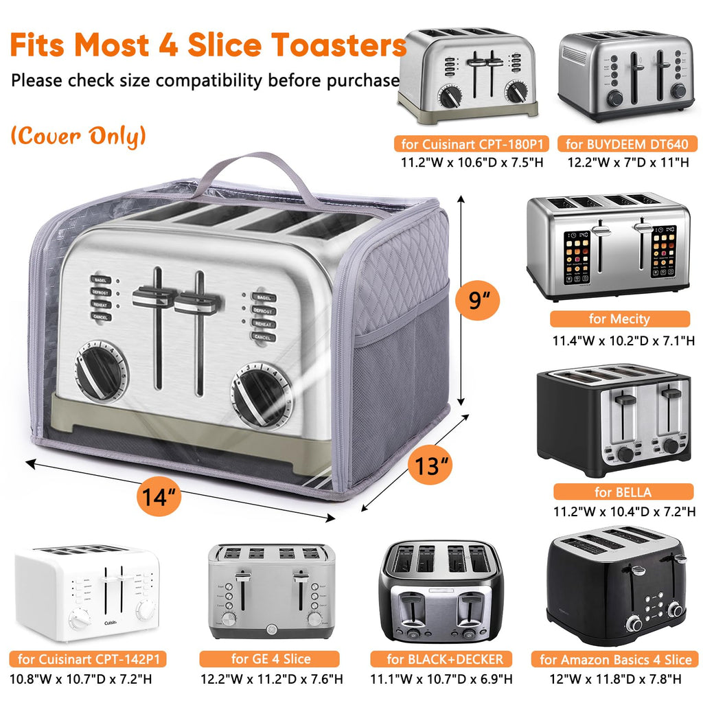 BAGSPRTIE Toaster Cover for 4 Slice Wide Slot, Full Open Dust Covers for Kitchen Appliances Compatible with Cuisinart, BELLA, Black and Decker 4 Slices, Toaster Bags with Zipper Closure (Cover Only)